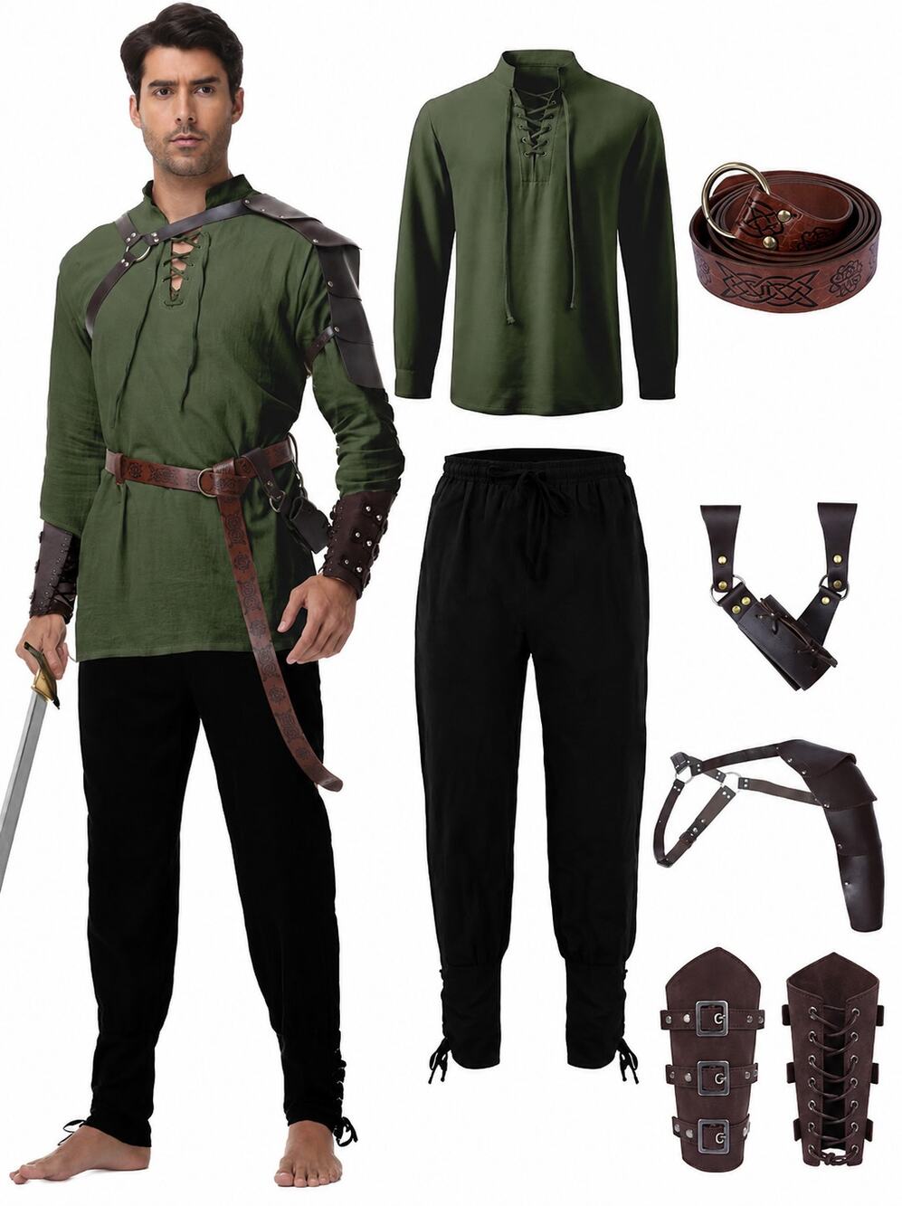 Medieval Renaissance Costume Set XXL Viking Knight Pirate Cosplay 7 Piece